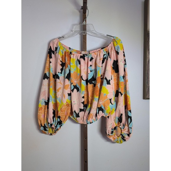 Willow Tops - Willow & Root Womens‎ Floral Off The Shoulder Top Floral Boho M Balloon Sleeve